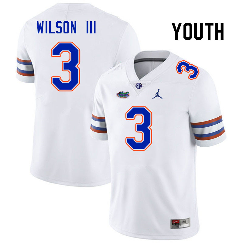 Youth #3 Eugene Wilson III Florida Gators College Football Jerseys Stitched-White